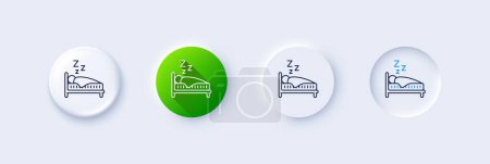 Ilustración de Icono de la línea de sueño. Neumorfa, gradiente verde, botones de pin 3d. Señal de reposo nocturno. Símbolo humano para dormir. Iconos de línea. Botones neumórficos con signos de contorno. Vector - Imagen libre de derechos