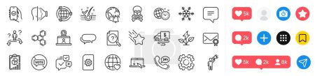 Illustration for Verified mail, Stop voting and Brand ambassador line icons pack. Social media icons. Chemical hazard, Chemical formula, Business choice web icon. Vector - Royalty Free Image