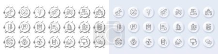 Illustration for Ecology app, Engineering team and Pin line icons. White pin 3d buttons, chat bubbles icons. Pack of Skyscraper buildings, Refrigerator, Dog competition icon. Vector - Royalty Free Image