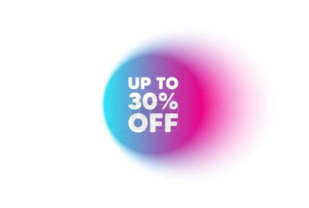 Illustration for Color neon gradient circle banner. Up to 30 percent off sale. Discount offer price sign. Special offer symbol. Save 30 percentages. Discount tag blur message. Vector - Royalty Free Image