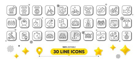 Illustration for Winner reward, Leadership and Maggots line icons pack. 3d design elements. Worms, Timer, Yoga web icon. Fishing lure, Laureate medal, Sports arena pictogram. Vector - Royalty Free Image