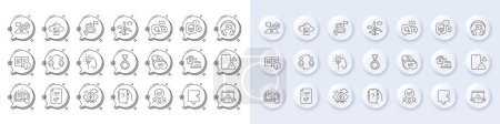 Illustration for Phone warning, Medal and Idea line icons. White pin 3d buttons, chat bubbles icons. Pack of Workflow, Online question, Technical documentation icon. Vector - Royalty Free Image