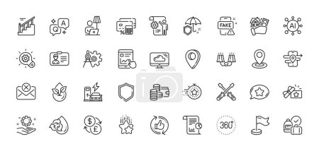Illustration for Fake news, Reject mail and Identification card line icons pack. AI, Question and Answer, Map pin icons. Internet report, Stairs, Loyalty gift web icon. Vector - Royalty Free Image