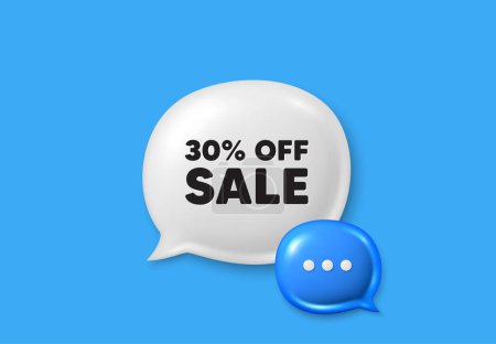Illustration for Sale 30 percent off discount. Text box speech bubble 3d icons. Promotion price offer sign. Retail badge symbol. Sale chat offer. Speech bubble banner. Text box balloon. Vector - Royalty Free Image