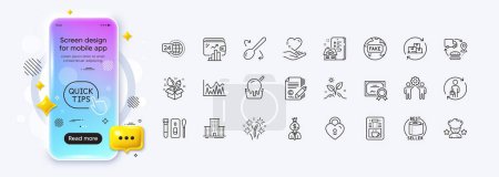 Illustration for Hold heart, Cooking spoon and University campus line icons for web app. Phone mockup gradient screen. Pack of Manager, Property agency, Toilet paper pictogram icons. Vector - Royalty Free Image