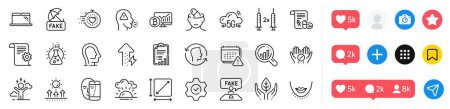 Execute, Fair trade and Sunset line icons pack. Social media icons. Cough, Coronavirus vaccine, Checklist web icon. Notification, Chemistry lab, Face id pictogram. Vector
