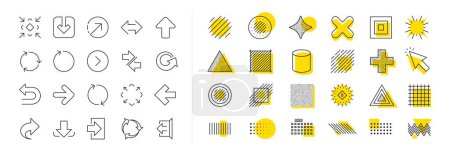 Illustration for Set of Download, Synchronize and Recycle icons. Design shape elements. Share arrow icons. Undo, Refresh and Login symbols. Sign out, download and Upload. Vector - Royalty Free Image