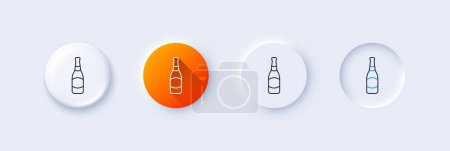 Ilustración de Icono de línea de botella de cerveza. Neumorfa, gradiente naranja, botones de pin 3d. Signo de cerveza Pub Craft. Símbolo de bebida cervecera. Iconos de línea. Botones neumórficos con signos de contorno. Vector - Imagen libre de derechos