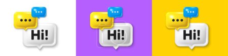 Illustration for Chat speech bubble 3d icons. Hi welcome tag. Hello invitation offer. Formal greetings message. Hi chat text box. Speech bubble banner. Offer box balloon. Vector - Royalty Free Image