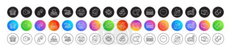 Illustration for Time, Print image and Megaphone line icons. Round icon gradient buttons. Pack of Artificial intelligence, Typewriter, Video conference icon. Vector - Royalty Free Image