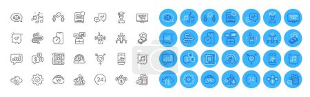 Illustration for Cashback, Genders and Smartphone statistics line icons pack. Lgbt, Music, Execute web icon. Salary, Web tutorials, Transmitter pictogram. Consulting business, Analytical chat, Vr. Vector - Royalty Free Image