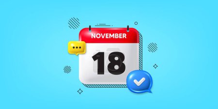 Illustration for Calendar date of November 3d icon. 18th day of the month icon. Event schedule date. Meeting appointment time. 18th day of November. Calendar month date banner. Day or Monthly page. Vector - Royalty Free Image