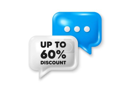 Up to 60 percent discount. Chat speech bubble 3d icon. Sale offer price sign. Special offer symbol. Save 60 percentages. Discount tag chat offer. Speech bubble banner. Text box balloon. Vector