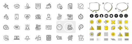 Set of Water care, Home moving and Tax calculator line icons for web app. Design elements, Social media icons. Scroll down, Parking time, Pets care icons. Vector