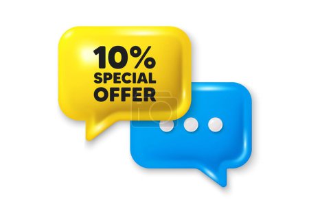 10 percent discount offer tag. Chat speech bubble 3d icon. Sale price promo sign. Special offer symbol. Discount chat offer. Speech bubble banner. Text box balloon. Vector