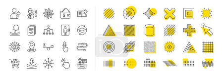 Continuing education, Methodology and Exhibitors icons. Design shape elements. Artificial intelligence, Balance, Refer friend line icons. Swipe up, Elastic, Click here, Refer. Vector