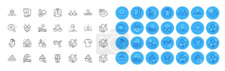 Collagen skin, Shirt and Bra line icons pack. Moisturizing cream, Wash hands, Lingerie web icon. Bathrobe, T-shirt, Skin care pictogram. Iron, No sun, Sunscreen. Aroma candle, Vitamin d. Vector
