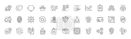 Payment, Buying accessory and Puzzle line icons. Pack of Loyalty program, Positive feedback, Building warning icon. Discount, Packing boxes, Discounts bubble pictogram. Parcel insurance. Vector