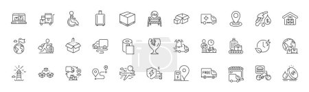 Lighthouse, Parcel shipping and Free delivery line icons. Pack of Location, Wholesale goods, Packing boxes icon. Delivery route, Fragile package, Inventory cart pictogram. Line icons. Vector