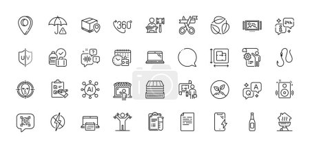 Medical analyzes, Settings blueprint and Antistatic line icons pack. AI, Question and Answer, Map pin icons. Hook, Leaves, Speakers web icon. Beer, Home grill, Auction pictogram. Vector