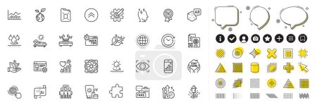 Set von 5g-Technologie, Graph Phone und Sun Protection Line Symbole für Web-App. Gestaltungselemente, Social-Media-Symbole. Puzzle, Globus, Zahnradeinstellungen Symbole. Vektor