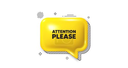 3d speech bubble icon. Attention please tag. Special offer sign. Important information symbol. Attention please chat talk message. Speech bubble banner. Yellow text balloon. Vector