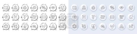 Document, Marketing and Gear line icons. White pin 3d buttons, chat bubbles icons. Pack of Telemedicine, Coronavirus, Moon icon. Journey path, Chemical formula, Cholecalciferol pictogram. Vector