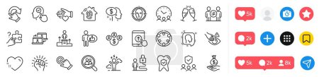 Discrimination, Heart and Empower line icons pack. Social media icons. Fingerprint access, People insurance, Pay web icon. Champagne glasses, Difficult stress, Lock pictogram. Vector