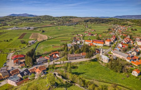 Photo for BRINJE, CROATIA - May 08 2021: Aerial view of peaceful historic town in springtime. - Royalty Free Image