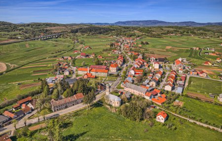 Photo for BRINJE, CROATIA - May 08 2021: Aerial view of peaceful historic town in springtime. - Royalty Free Image