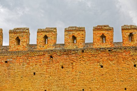 Photo for Detail of the defensive wall of the Odescalchi Castle old renovated buildings, built on a hill above the Ilok town offering views of the Danube river in Croatia Europe. - Royalty Free Image