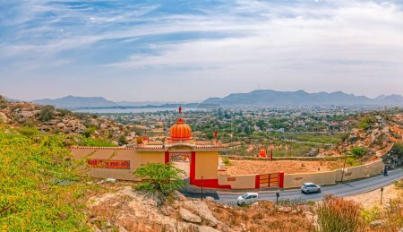 Photo for AJMER, INDIA - MARCH 3 2018: Hindu temple at Mangalavaripeta Rajamahendravaram at the Pearl hill panoramic viewpoint above the city. - Royalty Free Image