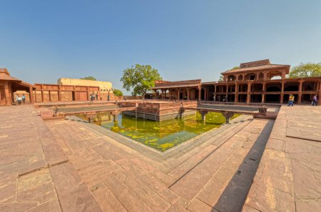 Photo for FATEHPUR SIKRI, INDIA - MARCH 4 2018: Water pool at historical remains of Panch Mahal in Uttar Pradesh. - Royalty Free Image