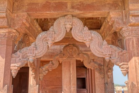 Photo for FATEHPUR SIKRI, INDIA - MARCH 4 2018: Decorative detail at the temple at historical remains of Panch Mahal in Uttar Pradesh. - Royalty Free Image