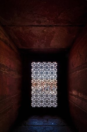 Photo for FATEHPUR SIKRI, INDIA - MARCH 4 2018: Window at historical remains of Panch Mahal in Uttar Pradesh. - Royalty Free Image