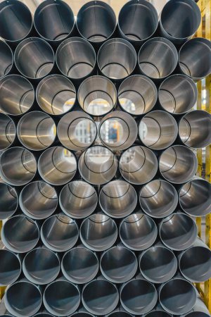 Photo for Stack of rounded steel pipes, Pozega Croatia. - Royalty Free Image