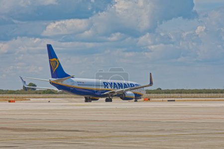 Photo for BARI, ITALY - September 26, 2019 Ryanair SP-RSO Boeing on runway of the Karol Wojtyla International Airport. - Royalty Free Image