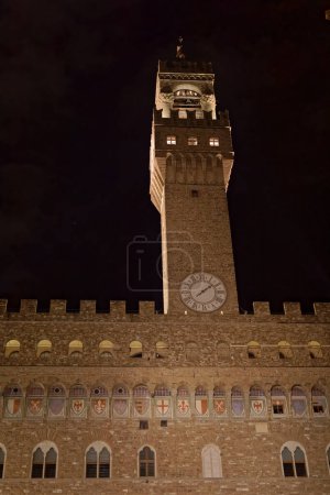 Photo for The Palazzo Vecchio town hall at the Piazza della Signoria Florence Italy, by night. - Royalty Free Image