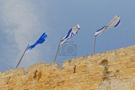 Photo for Western wall flags of the Jerusalem Old City, Israel. - Royalty Free Image