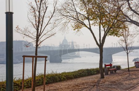 Téléchargez les photos : Promenade at autumn day by the Danube river at Margaret island city park in Budapest Hungary. - en image libre de droit