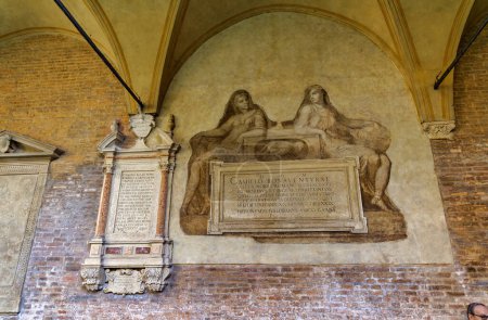 Photo for PADUA, ITALY - APRIL 01 2023: Wall painting above grave in inner courtyard of Basilica of Saint Anthony at Piazza del Santo. - Royalty Free Image