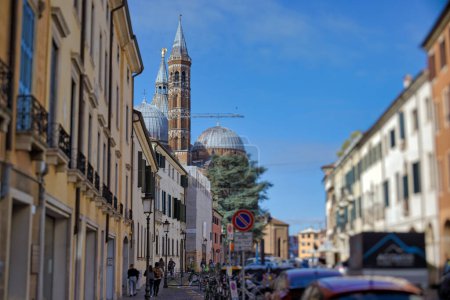 Photo for PADUA, ITALY - APRIL 03 2023: Vintage architecture and parked cars in the heart of the old town, captured using tilt shift lens - Royalty Free Image