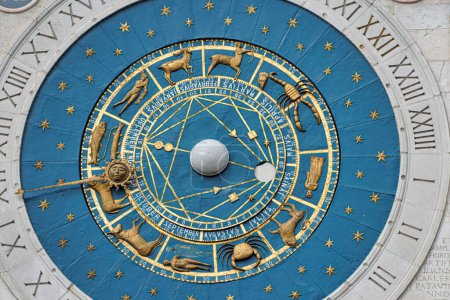 Photo for Iconic Clock Tower showcasing the zodiac symbols, except for Libra, in Piazza dei Signori Padova Italy. - Royalty Free Image