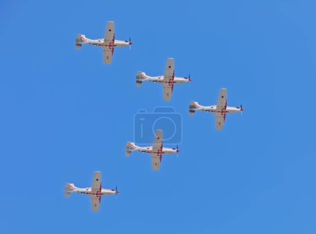 Photo for KNIN, CROATIA - August 5, 2018: Five aircraft from the Krila Oluje aerobatic team during Operation Storm celebration. - Royalty Free Image