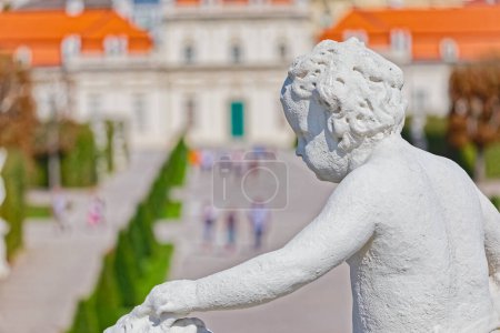 Photo for VIENNA, AUSTRIA September 7, 2018: Statue of the naked boy at the park of Belvedere historic building in city center. - Royalty Free Image