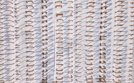 Photo for Overhead shot of construction site with reinforcement steel rods under snow, drone-captured in Krizevci. - Royalty Free Image