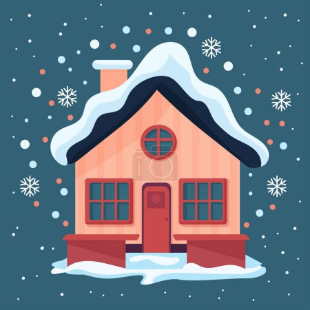 Illustration for Winter. House. Evening winter landscape. Christmas. Snowfall. Vector illustration in modern flat style. Vector illustration - Royalty Free Image