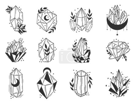 Crystal icon with branches and stars, illustration isolated on white background.