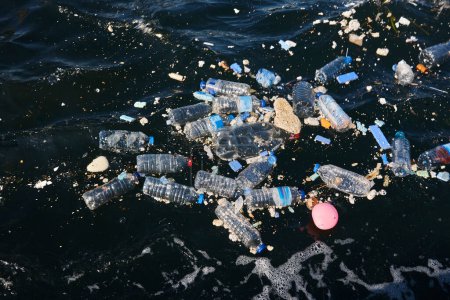 Plastic bottles in the sea. Garbage and pollution. Environmental issues