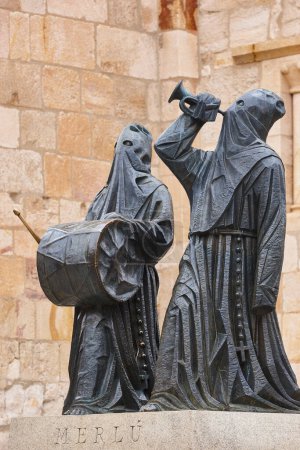Photo for Holy week in Zamora. Traditional brotherhood penitents sculpture. Merlu. Spain - Royalty Free Image